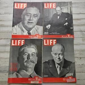 Vintage WWII LIFE Magazine Lot of 4 - World Leaders FDR Churchill Stalin and Ike